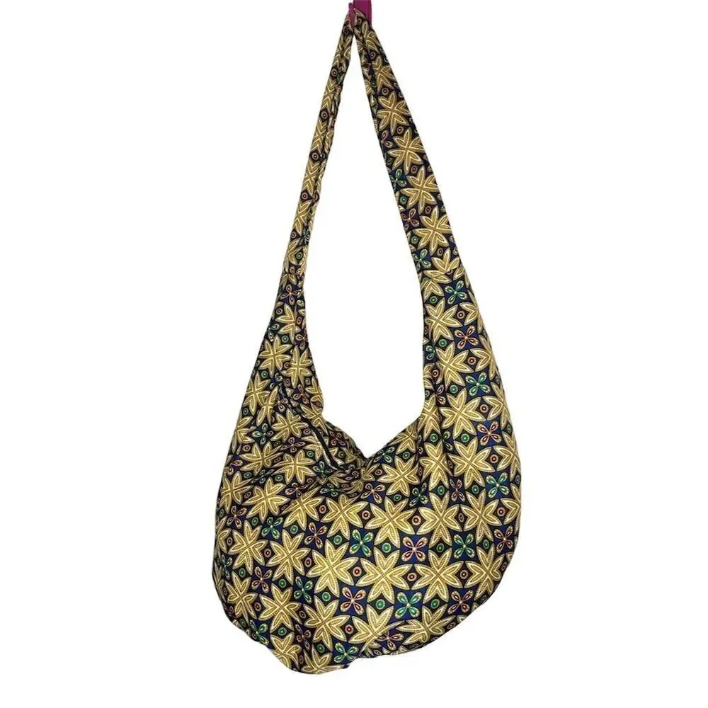 Handmade Block Printed Shoulder Bag with Zip Pocket Multicolor boho Uganda
